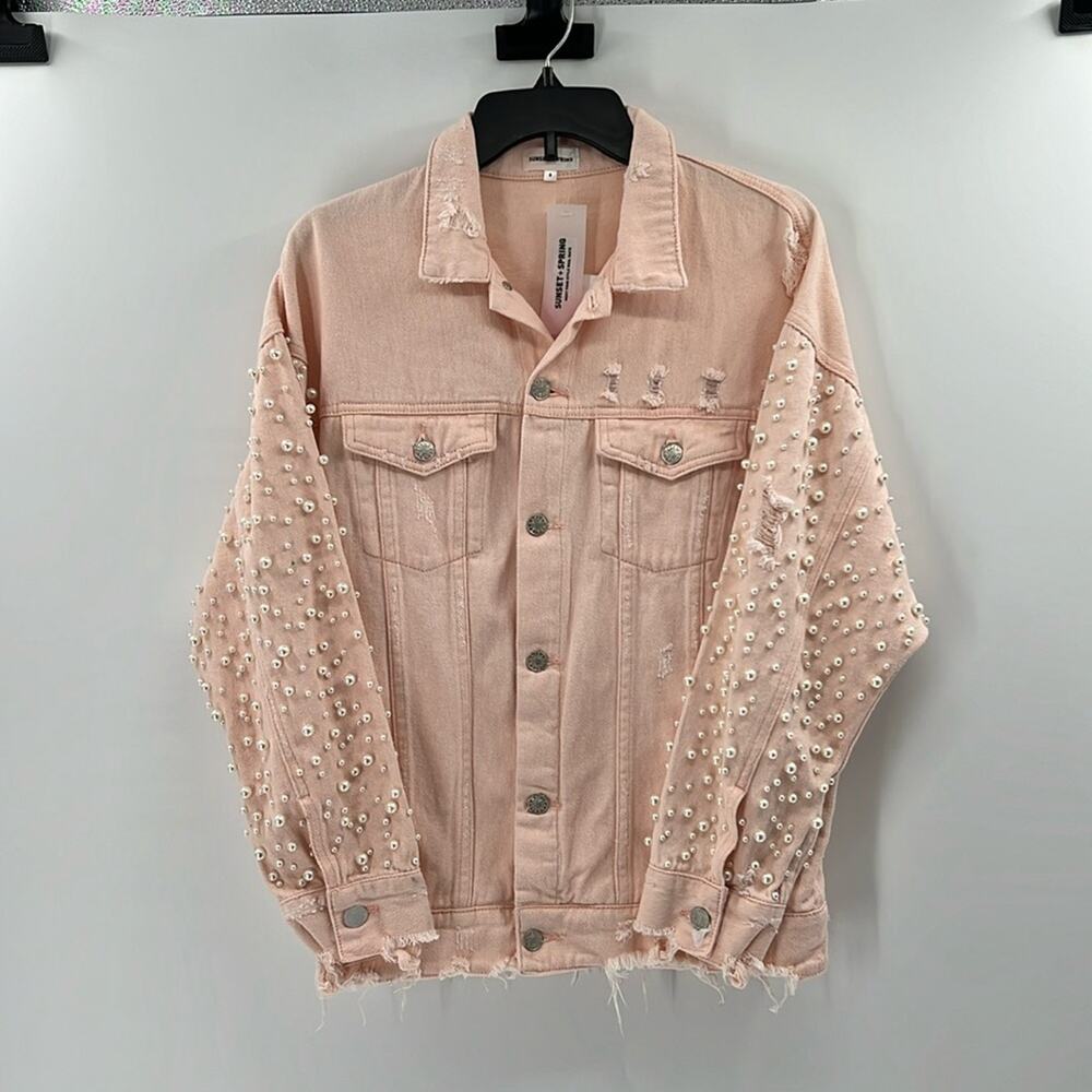 Sunset & Spring Embellished Denim Jacket - Pink - Small - New with tags